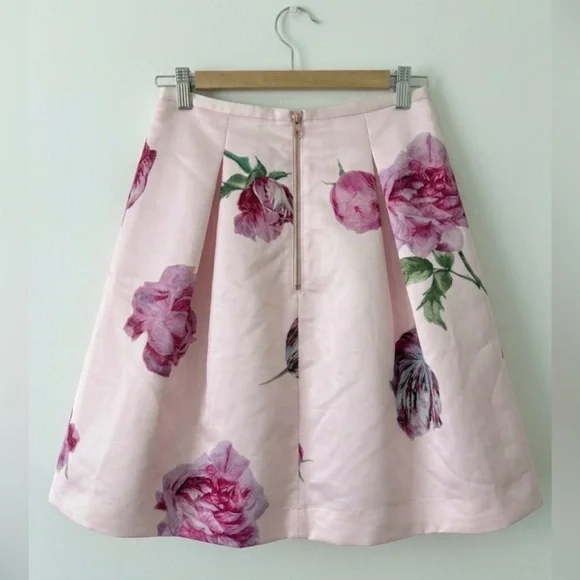 Ted Baker Light Pink Satin Floral Pleated A-Line Skirt Size US 4 Summer Feminine - Picture 8 of 8